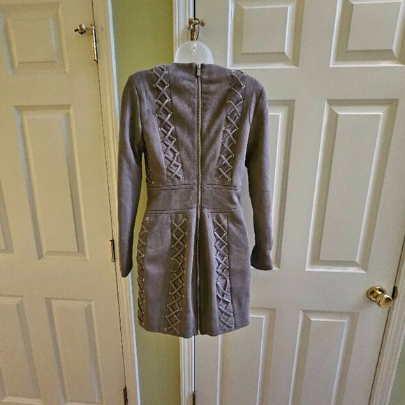 House of CB London Gray Suede Mini Tomasaa Lace-Up Dress Size Small - Picture 5 of 14